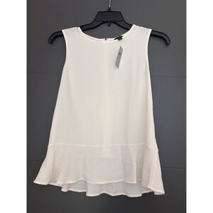 Ann Taylor Petite White Sleeveless Flounce Hem Blouse Top SP 21380723